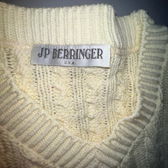 JP Beringer ladies size S/M yellow cable net crewneck pouch pocket USA sweater ￼ - Picture 8 of 8